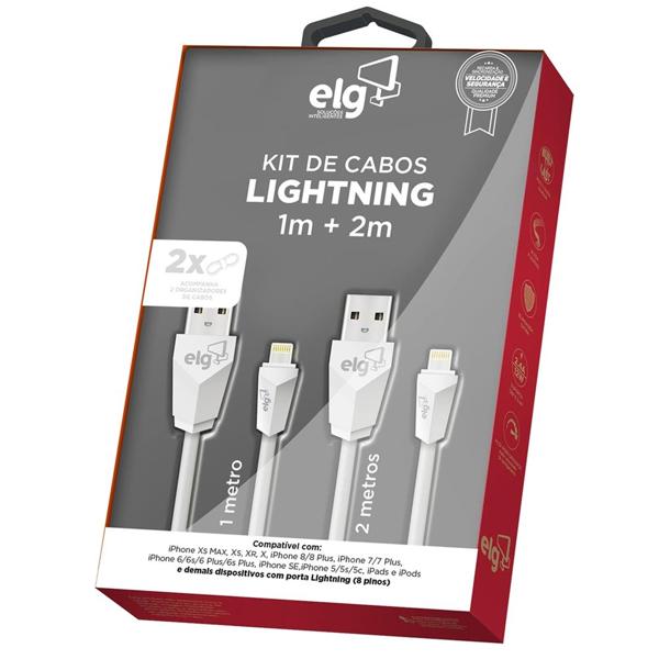 Cabo USB para lightning, 1m + 2m, Branco, CMB812WH, Elg - BT 1 UN