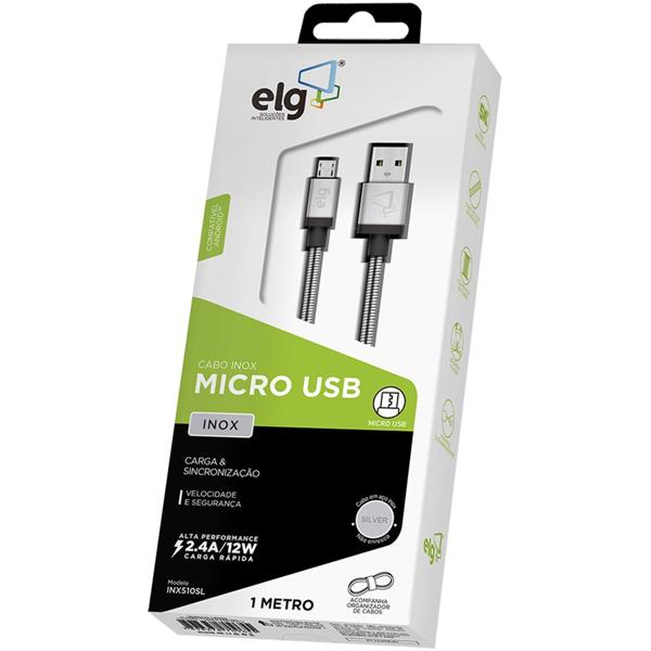 Cabo USB para micro USB, 1m, Prata, INX510SL, Elg - CX 1 UN