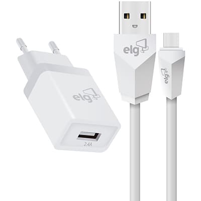 Carregador de tomada c/1 saída USB + cabo USB-C Elg CX 1 UN