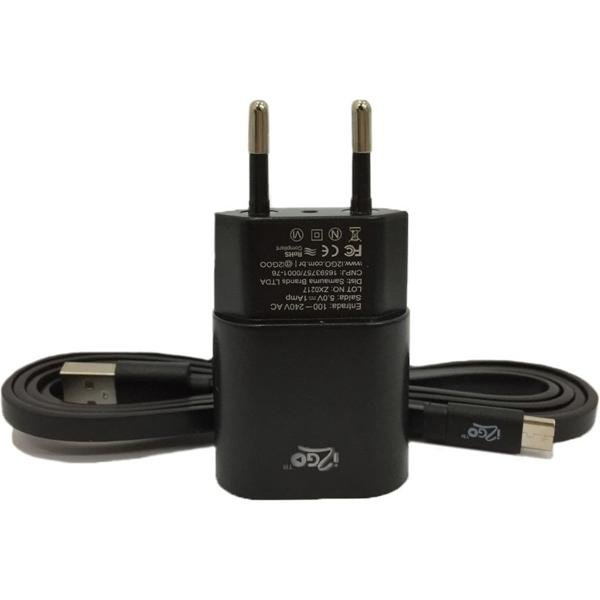 Carregador de tomada c/ 1 saída USB+cabo micro USB preto KIT002 I2Go PT 1 UN