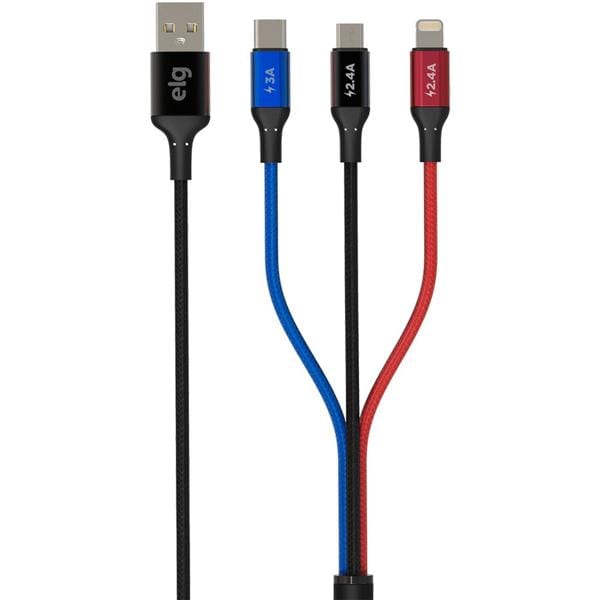 Cabo 3 em 1 para recarga, USB para Micro USB, Type-C e Lightning, 31CBK, Elg - CX 1 UN