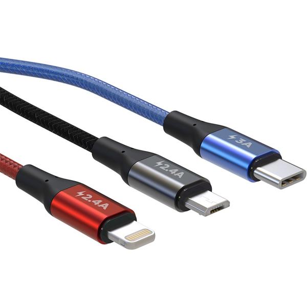 Cabo 3 em 1 para recarga, USB para Micro USB, Type-C e Lightning, 31CBK, Elg - CX 1 UN