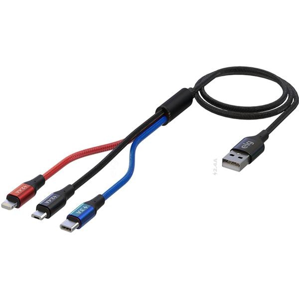 Cabo 3 em 1 para recarga, USB para Micro USB, Type-C e Lightning, 31CBK, Elg - CX 1 UN