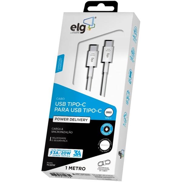 Cabo USB C para Tipo-C, 1m, Branco, TC20W, Elg - CX 1 UN