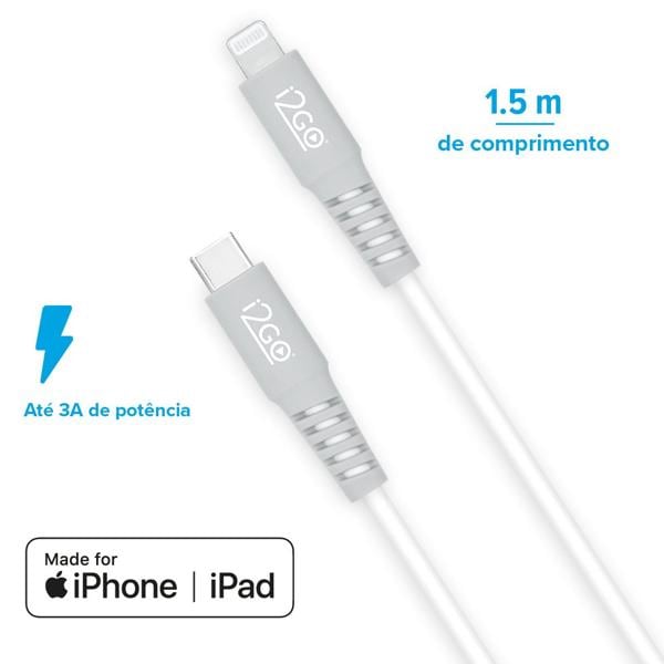 Carregador de tomada com 1 saídas USB C + Cabo USB C para Lightning, I2GKIT9475, I2Go - 1 UN