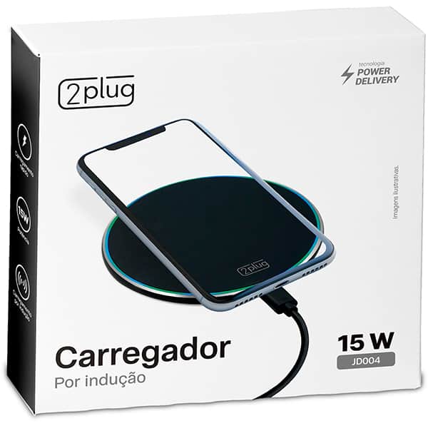 Carregador sem fio 15w preto JD004 2Plug BT 1 UN
