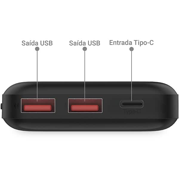 Carregador Portátil Power Bank USB, Fast Charger PD, 10000mAh, Preto, SL10, 2Plug - CX 1 UN