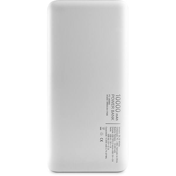 Carregador Portátil Power Bank USB, Fast Charger PD, 10000mAh, Branco, SL10, 2Plug - CX 1 UN