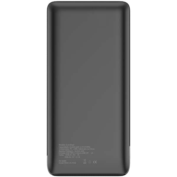 Carregador Portátil Power Bank USB, 20000mAh, Preto, SL20, 2Plug - CX 1 UN