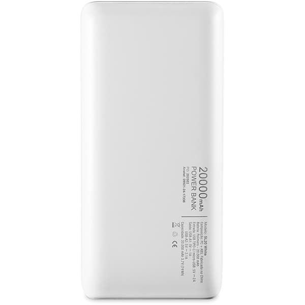 Carregador Portátil Power Bank USB, Fast Charger PD, 20000mAh, Branco, SL20, 2Plug - CX 1 UN