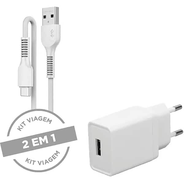 Carregador de tomada com 1 saída USB + cabo USB-C, Branco, 74508, Letron - CX 1 UN