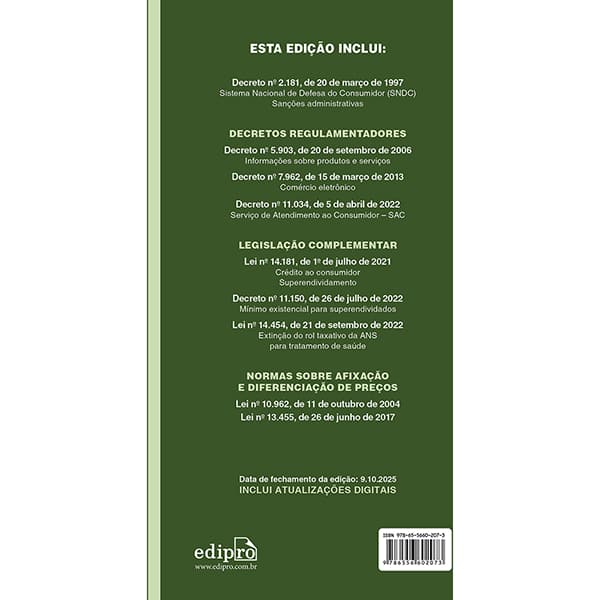 Código de Defesa do Consumidor 41º edição 2026, Edipro - PT 1 UN