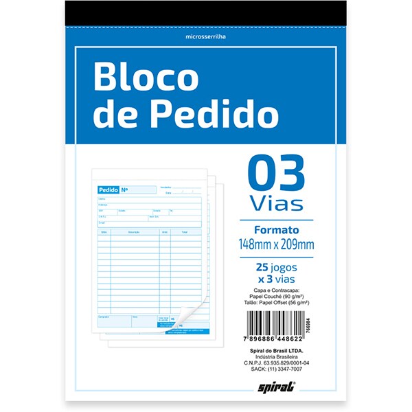 Bloco de Pedido 25 folhas X 3 via 148x209 mm, Spiral - 1 UN