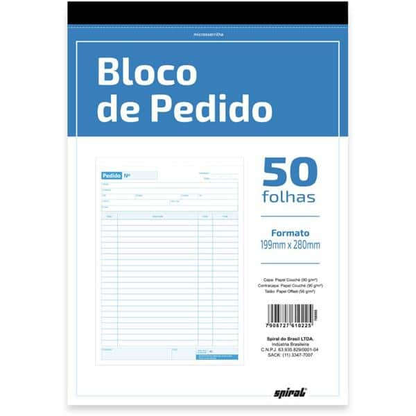 Bloco de Pedido, 50 folhas, 199mm x 280mm, 1 via, 307, Spiral - 1 UN