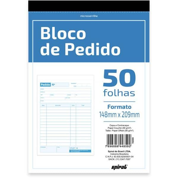 Bloco de Pedido, 50 folhas, 1 via, 148 x 209mm, 308, Spiral - 1 UN