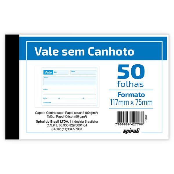 Vale sem canhoto 50 folhas 75x117mm 242 Spiral BL 1 UN