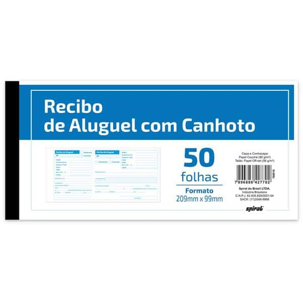 Recibo aluguel 50 folhas com canhoto 209x99mm 341 Spiral UN 1 UN