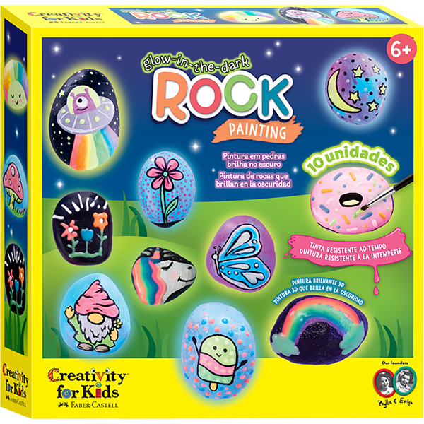 Glow in the Dark Rock Painting Kit, Brinquedo Criativo para crianças a partir de 7 anos, Creativity For Kids, Faber-Castell – CX 1 UN Glow in the Dark Rock Painting Kit, Brinquedo Criativo para crianças a partir de 7 anos, Creativity For Kids, Faber-Castell – CX 1 UN