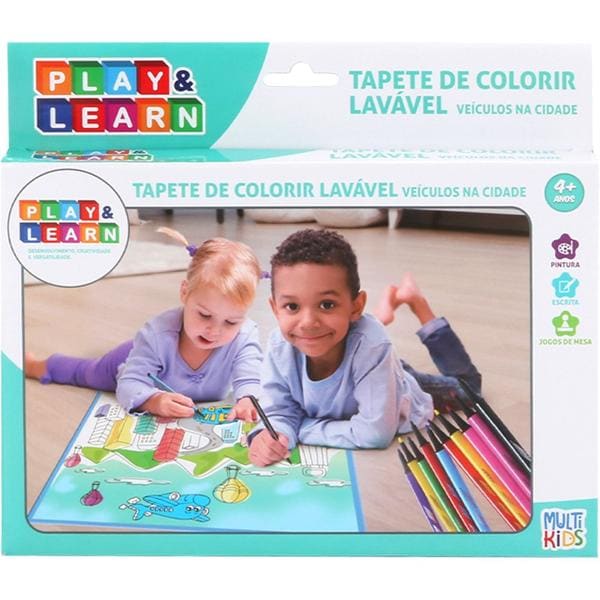 Tapete Lavável Play & Learn, Veículos na Cidade, 50x50cm, BR1744, Multikids - CX 1 UN