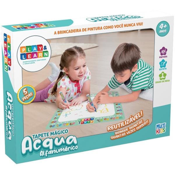 Tapete Mágico Acqua Play & Learn, Alfanuméricom 32 x 44cm, BR1745, Multikids - CX 1 UN