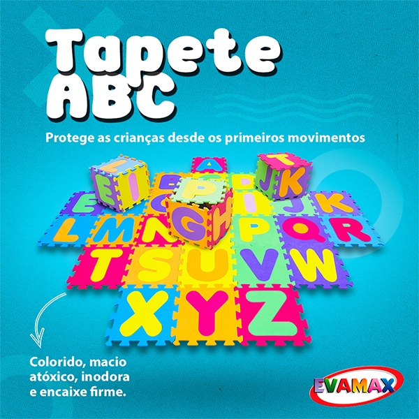 Tatame em EVA com encaixe, 26 peças alfabeto, 28cm x 28cm, EV007100, Evamax - PT 1 UN