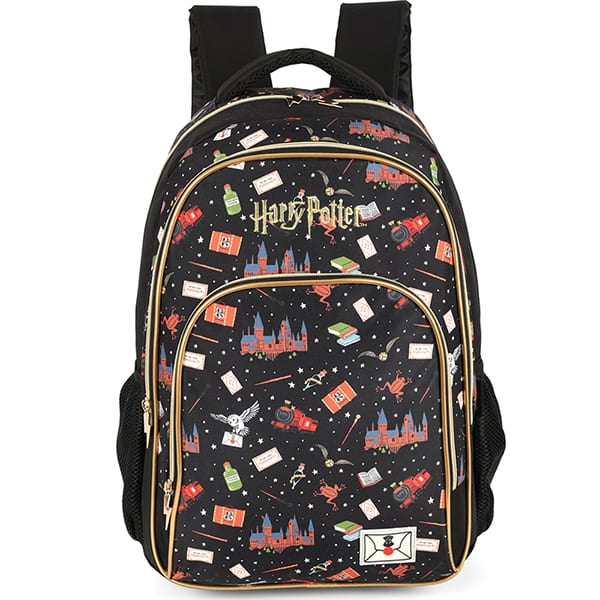 Mochila escolar em poliéster, Harry Potter, Preto, MJ47627HP, Luxcel - PT 1 UN