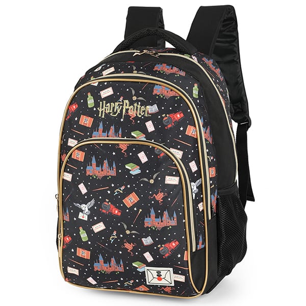 Mochila escolar em poliéster, Harry Potter, Preto, MJ47627HP, Luxcel - PT 1 UN