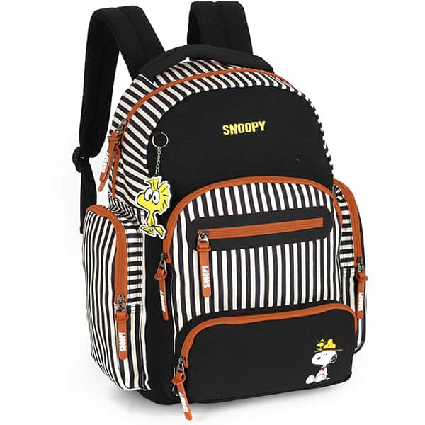 Mochila escolar em jeans, Snoopy, Preto, MJ47768SN, Luxcel - PT 1 UN