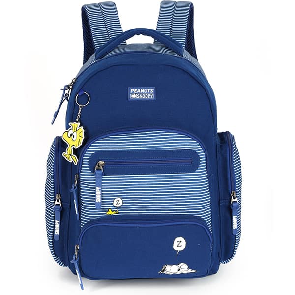 Mochila escolar em jeans, Snoopy, Azul, MJ47768SN, Luxcel - PT 1 UN