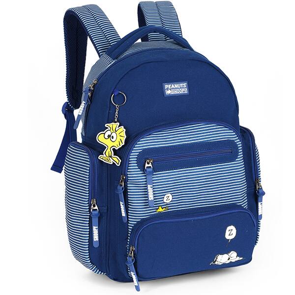 Mochila escolar em jeans, Snoopy, Azul, MJ47768SN, Luxcel - PT 1 UN