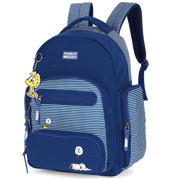 Mochila escolar em jeans, Snoopy, Azul, MJ47768SN, Luxcel - PT 1 UN