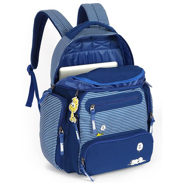 Mochila escolar em jeans, Snoopy, Azul, MJ47768SN, Luxcel - PT 1 UN