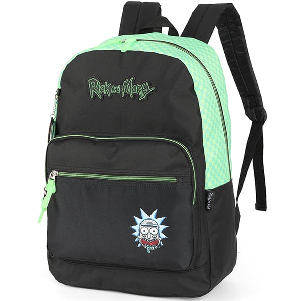 Mochila escolar em poliéster, Rick and Morty, Verde, MS47654RM, Luxcel - PT 1 UN