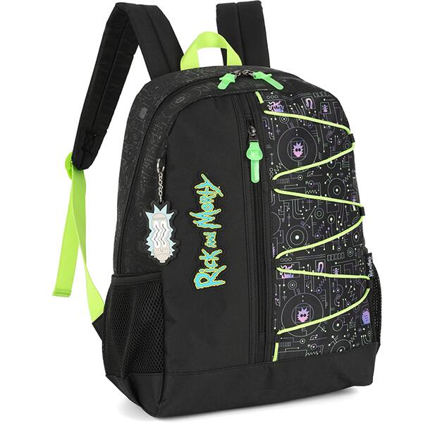 Mochila escolar em poliéster, Rick and Morty, Preto, MS47654RM, Luxcel - PT 1 UN