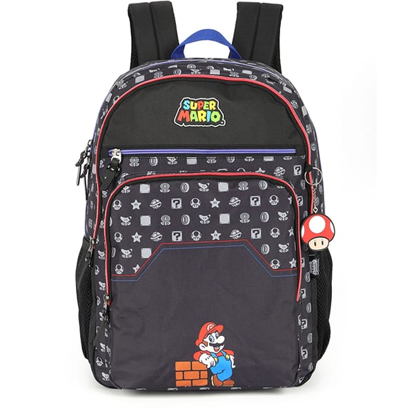 Mochila escolar em poliéster, Super Mario, Preto, MJ47577MO, Luxcel - PT 1 UN