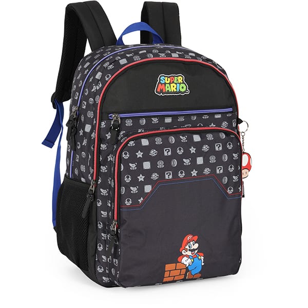 Mochila escolar em poliéster, Super Mario, Preto, MJ47577MO, Luxcel - PT 1 UN