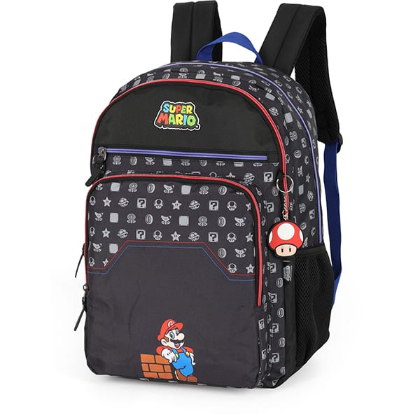 Mochila escolar em poliéster, Super Mario, Preto, MJ47577MO, Luxcel - PT 1 UN