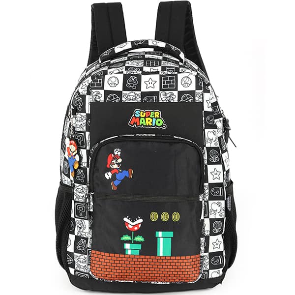 Mochila escolar em poliéster, Super Mario, Preto, MS47561MO, Luxcel - PT 1 UN