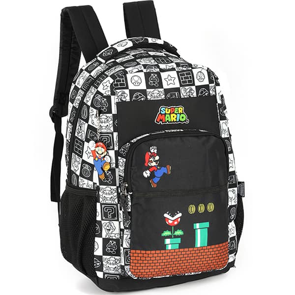 Mochila escolar em poliéster, Super Mario, Preto, MS47561MO, Luxcel - PT 1 UN