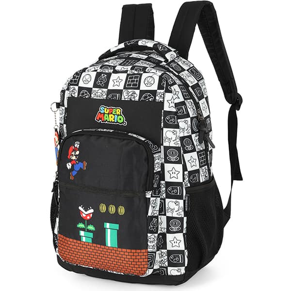 Mochila escolar em poliéster, Super Mario, Preto, MS47561MO, Luxcel - PT 1 UN