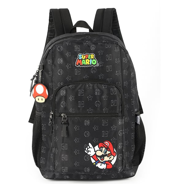 Mochila escolar em poliéster, Super Mario, Preto, MS47570MO, Luxcel - PT 1 UN