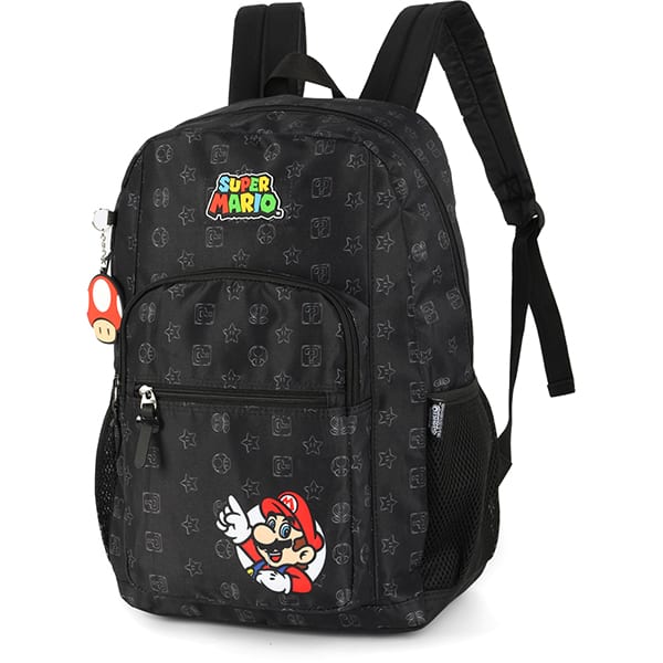 Mochila escolar em poliéster, Super Mario, Preto, MS47570MO, Luxcel - PT 1 UN