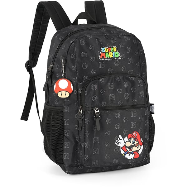 Mochila escolar em poliéster, Super Mario, Preto, MS47570MO, Luxcel - PT 1 UN