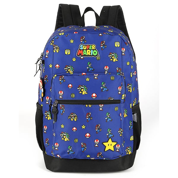 Mochila escolar em poliéster, Super Mario, Azul, MS47570M, Luxcel - PT 1 UN