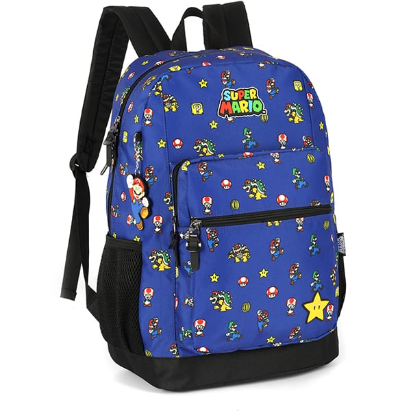 Mochila escolar em poliéster, Super Mario, Azul, MS47570M, Luxcel - PT 1 UN