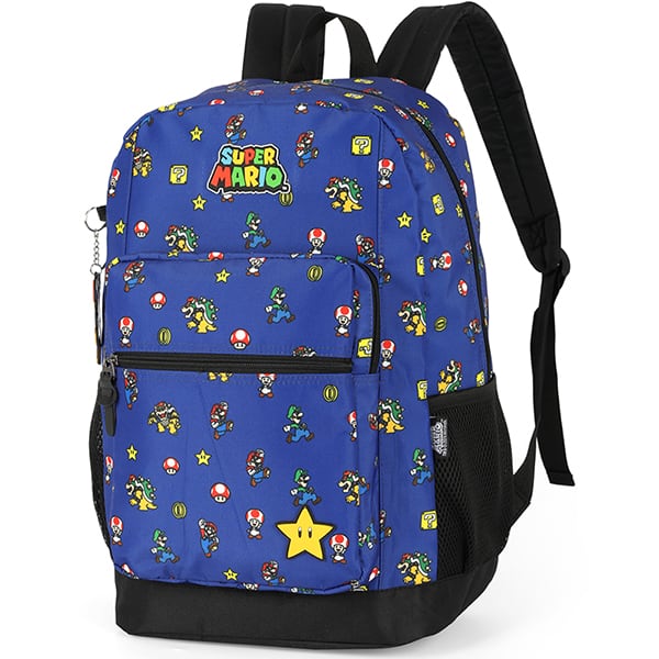 Mochila escolar em poliéster, Super Mario, Azul, MS47570M, Luxcel - PT 1 UN