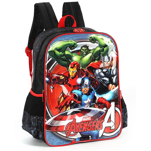 Mochila escolar em poliéster, Avengers, Preto, IS41591AG, Luxcel - PT 1 UN