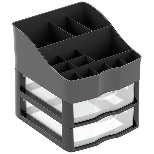 Gaveteiro plástico de mesa com 2 gavetas e divisórias, Preto, 313.006.560, Nitronplast - PT 1 UN