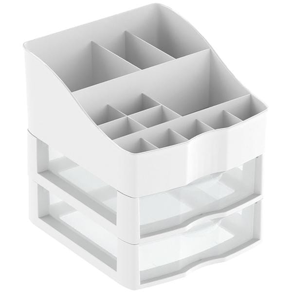 Gaveteiro plástico de mesa com 2 gavetas e divisórias, Branco, Nitronplast - PT 1 UN