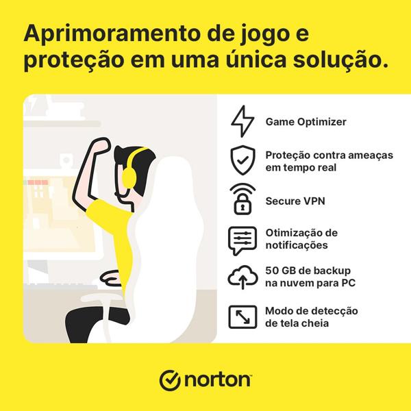 Norton Antivírus Security Gamer 3 dispositivos, Licença 12 meses, Digital para Download, NortonLifeLock - 1 UN